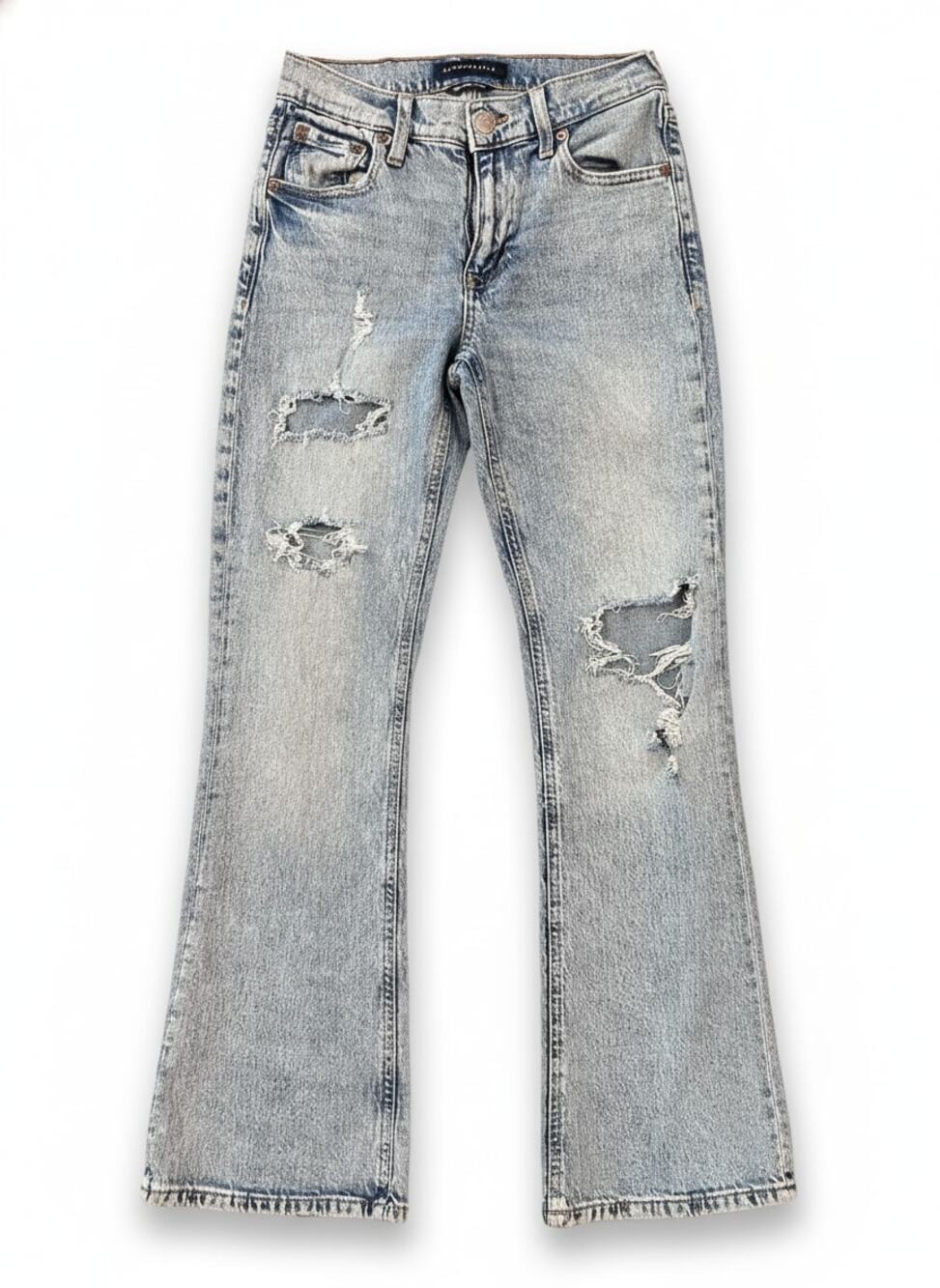 Aeropostale High Rise Flare Distressed Jeans Womens 0S Y2K 90s Chic Light Wash